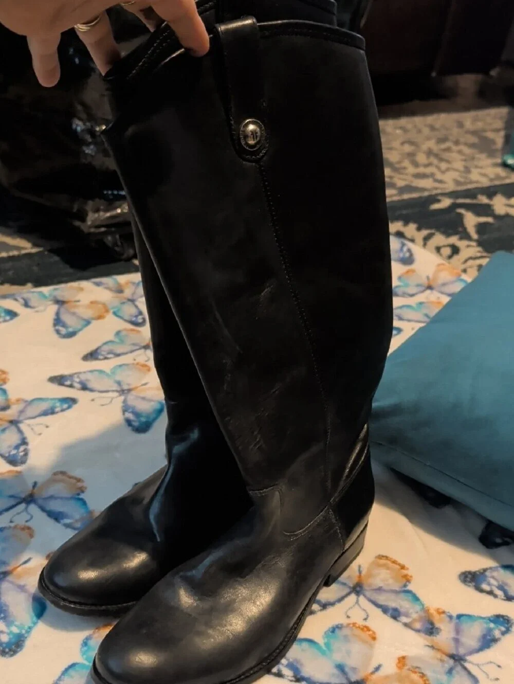 Frye Melissa Tall Black Leather Riding Boots